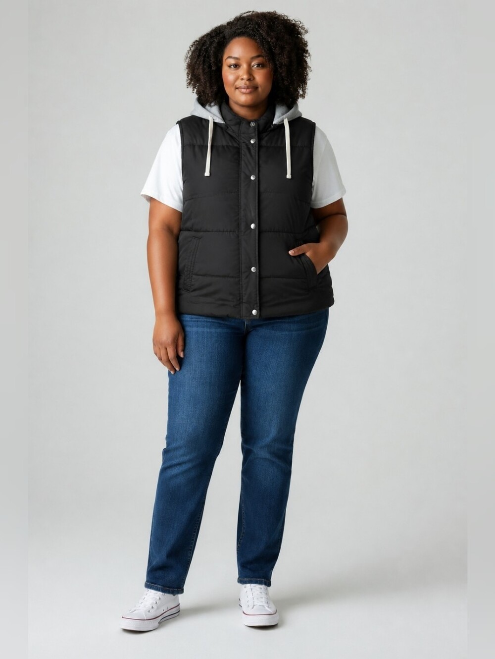 Dip Womens Black Packable Puffer Snap Front Vest With Removable Hood 3X Unisex